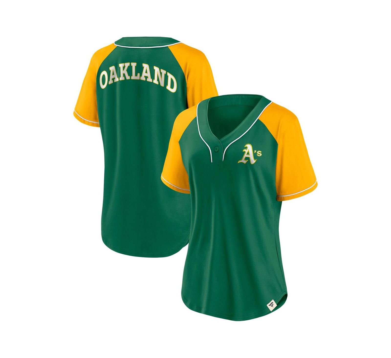 Женская Fanatics зеленая футболка Oakland Athletics Cooperstown Collection Bunt Raglan V-neck