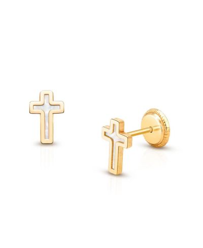 Tiny Blessings 14K Gold Genuine Faith Cross Studs Screw Back Earrings