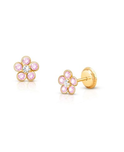 Tiny Blessings 14K Gold Flower Girl Stud Screw Back Earrings