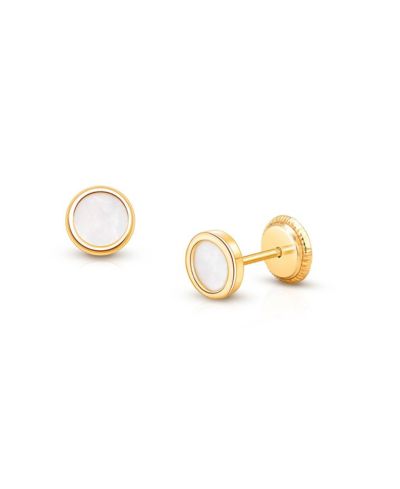 Tiny Blessings 14K Gold Mother of Pearl Round Stud Screw Back Earrings