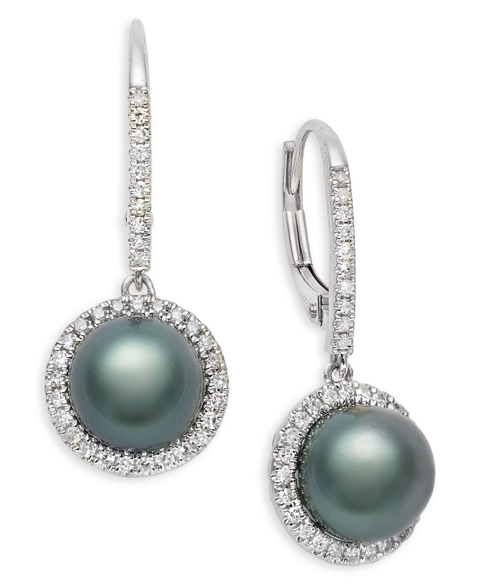 Macy's 14K White Gold Tahitian Pearl (7.5-8.0mm) and Diamond (1/4 ct.tw.) Leverback Earrings Set