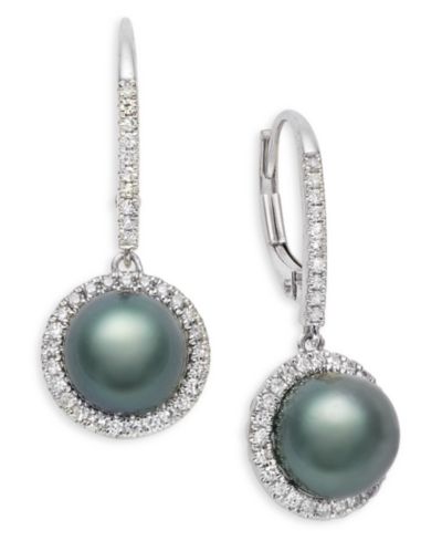 Комплект серег Macy's с таитянской жемчужиной и бриллиантами, 14K White Gold