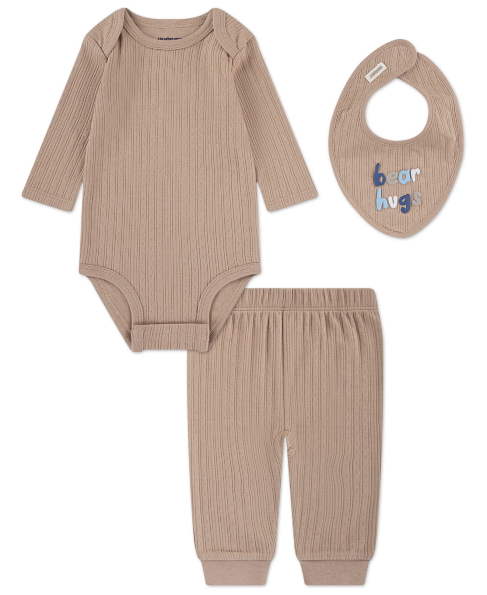 Детский комплект из боди с длинным рукавом, брюк и нагрудника Huggies