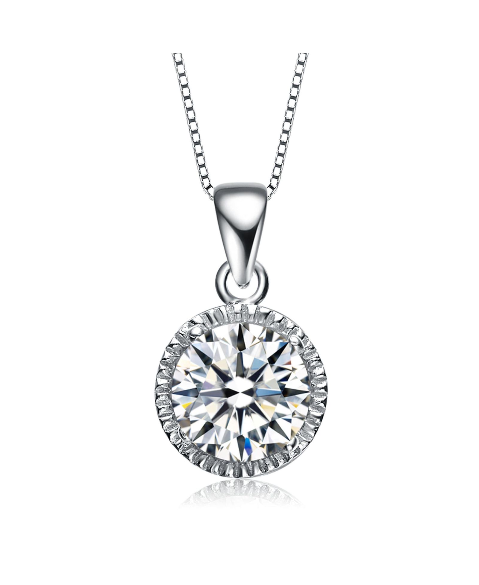 Sterling Plated Cubic Zirconia Round Stud Style Necklace