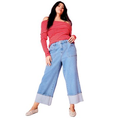 June & Vie Women's June and Vie Wide-Leg Cropped Cuffed Jeans
