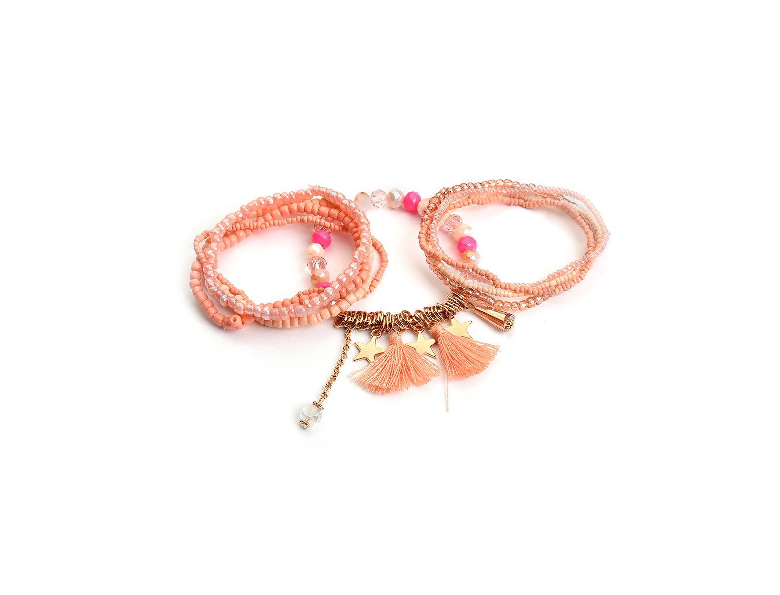 SOHI Pink Beaded Tassel Multi-Layer Bracelet