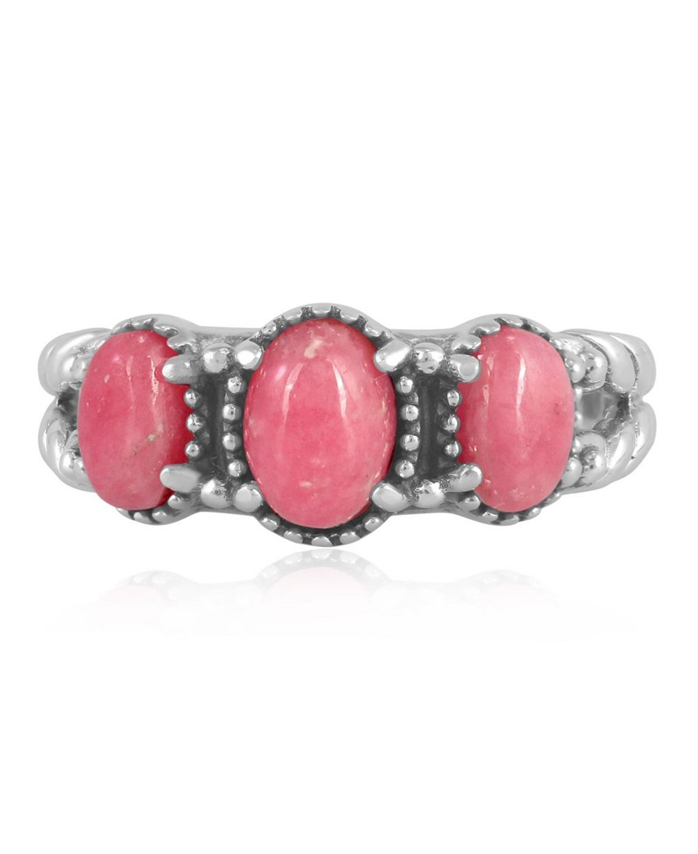 Sterling Silver Rhodonite 3-Stone Ring, Size 9