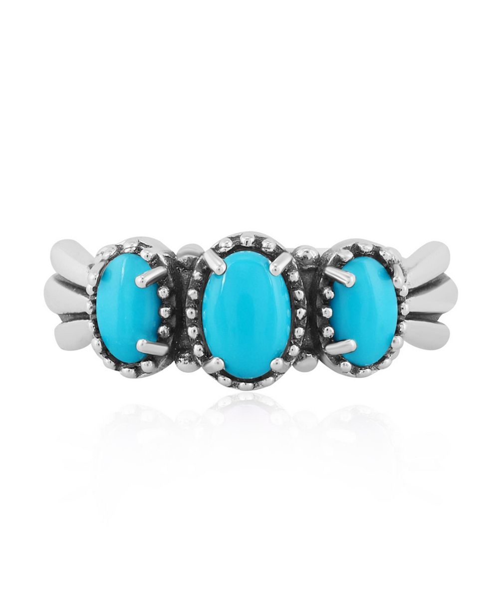 Кольцо из стерлингового серебра с тремя камнями бирюзы Sleeping Beauty, размер 10
