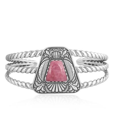 Sterling Silver Rhodonite Trapezoid Cuff Bracelet, Size Large