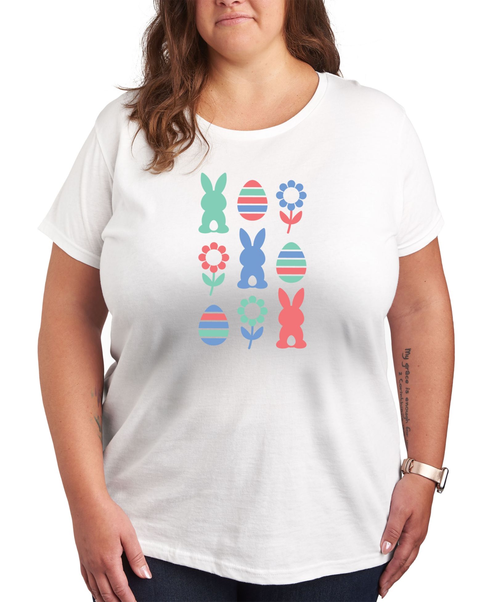 Женская футболка Hybrid Apparel Plus Size с графическим принтом Easter Grid, с круглым вырезом