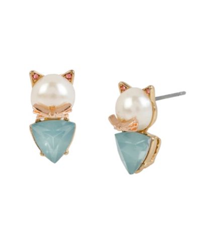 Серьги-гвоздики Betsey Johnson Faux Stone Cultivated Pearl Cat Two-Step