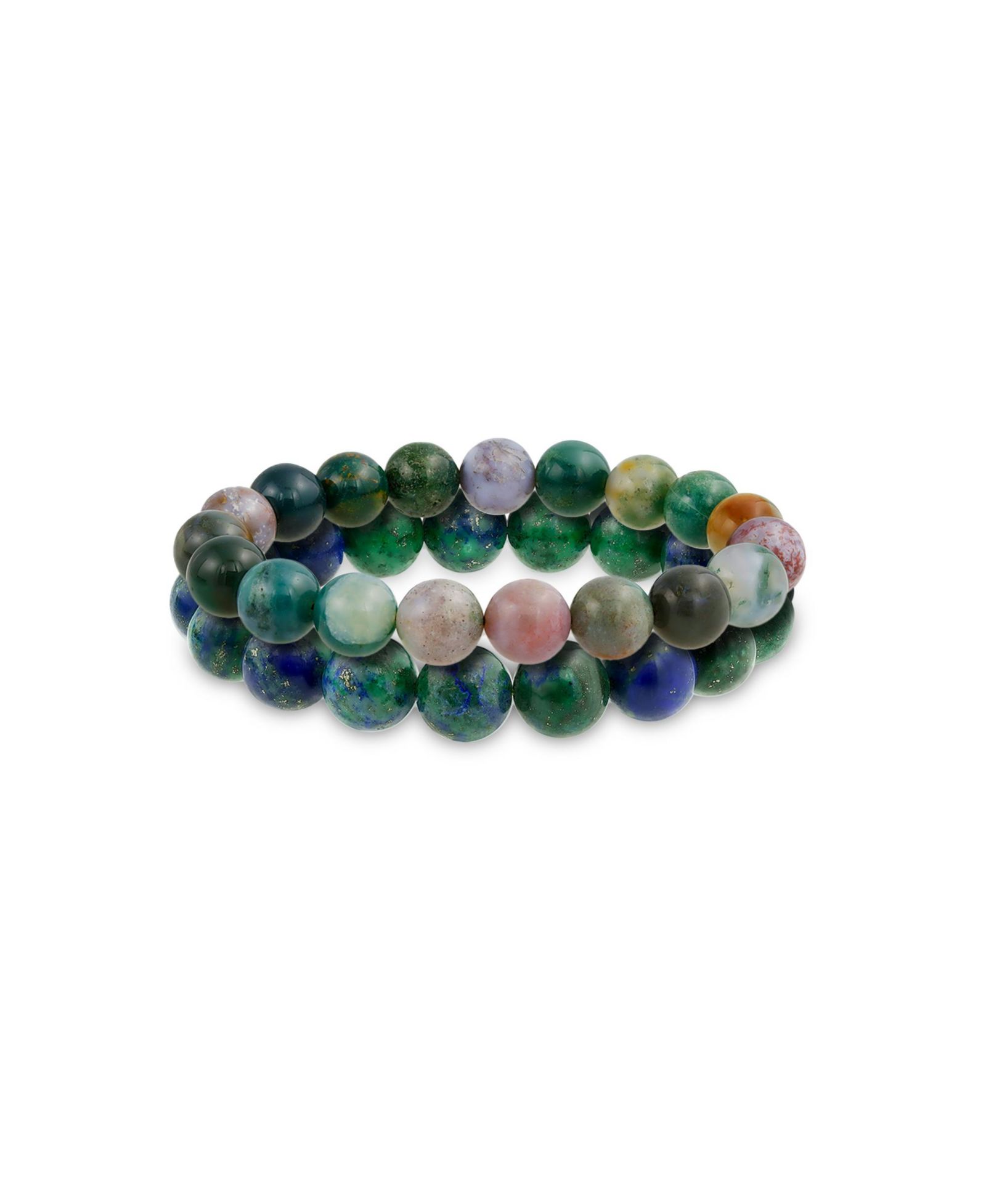 Bling Jewelry Green Blue Jasper Azurite Gemstone 12MM Bead Strand Stretch Bracelet Set-2