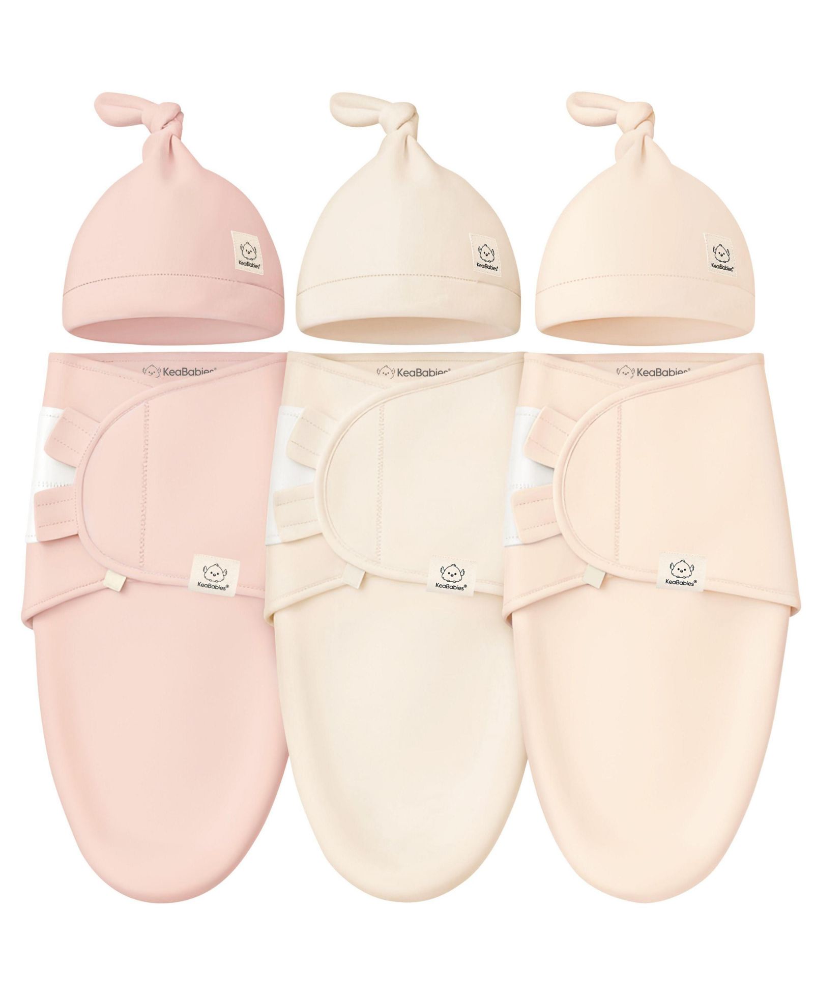 KeaBabies 3-Pack Organic Baby Swaddle Sleep Sacks with Knot Hats, Newborn Baby Swaddles Wrap, Ergonomic Wearable Blanket