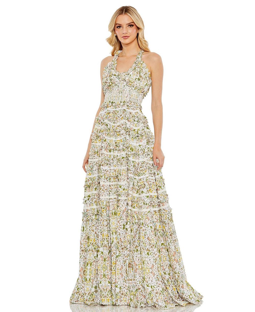Mac Duggal женское платье-рубашка с цветочными оборками и многоярусным кроем