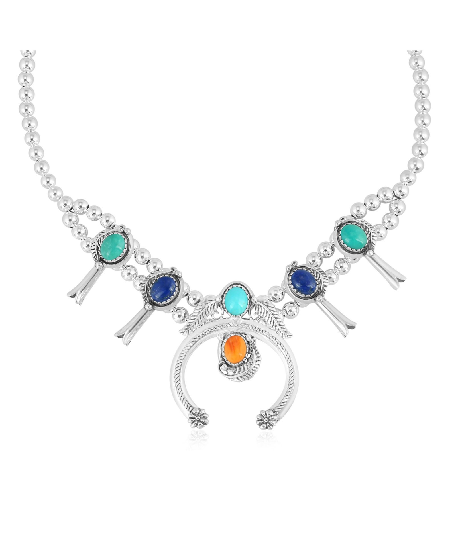 Ожерелье Sterling Multi-Color Gemstone Squash Blossom 17"