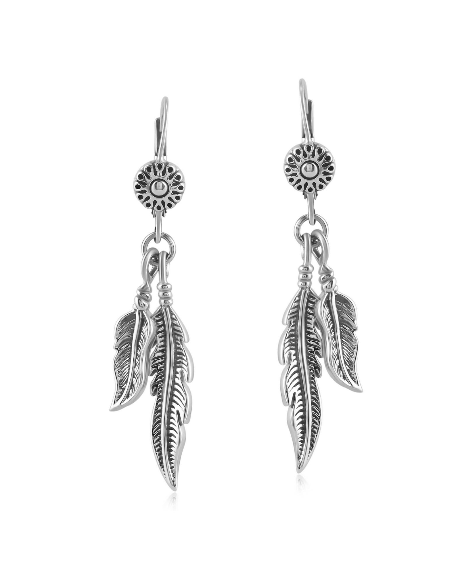 Серьги Sterling Double Feather Lever Back