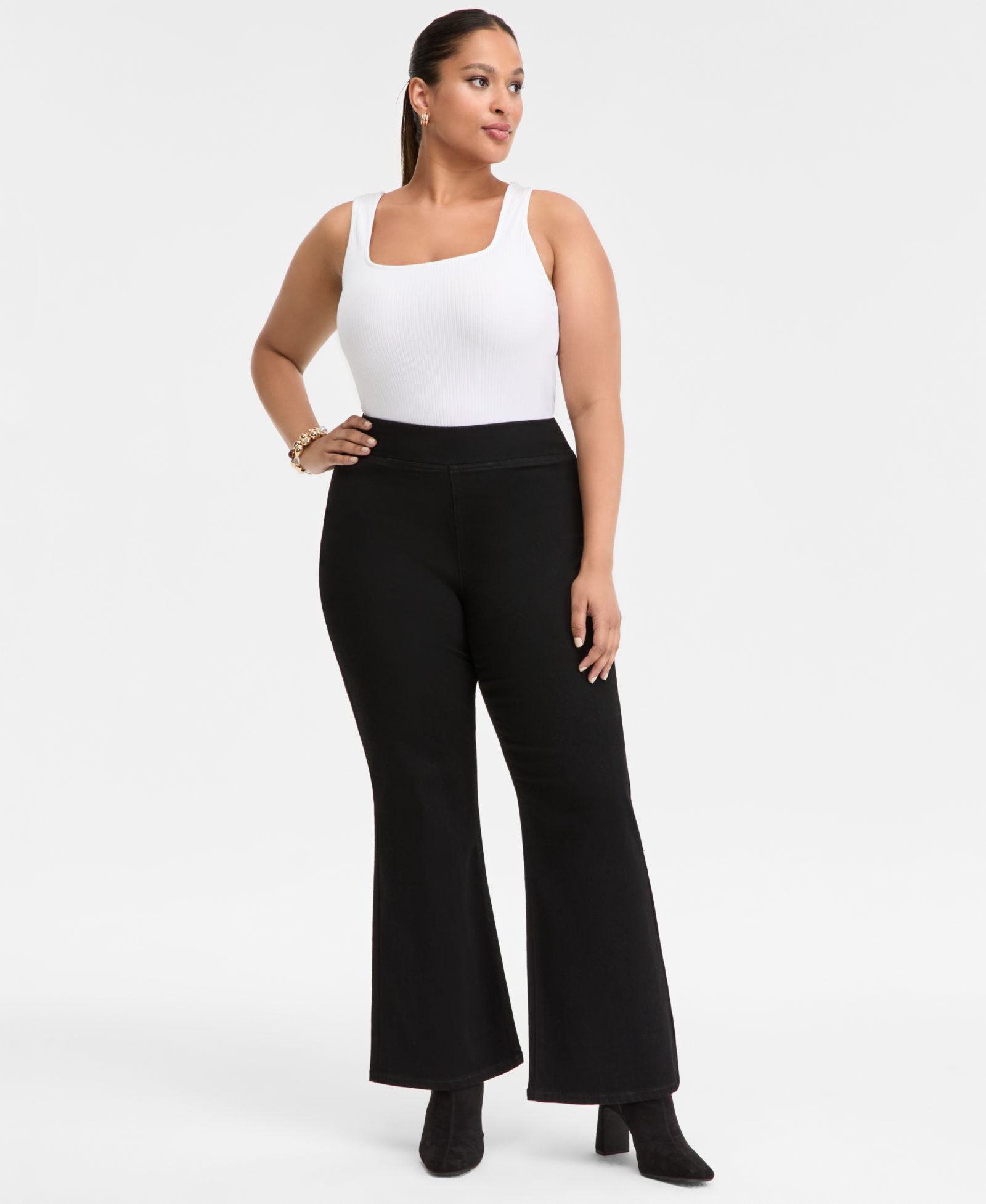 I.N.C. International Concepts Plus Size High-Rise Pull-On Flared Jeans, Macy's Exclusive