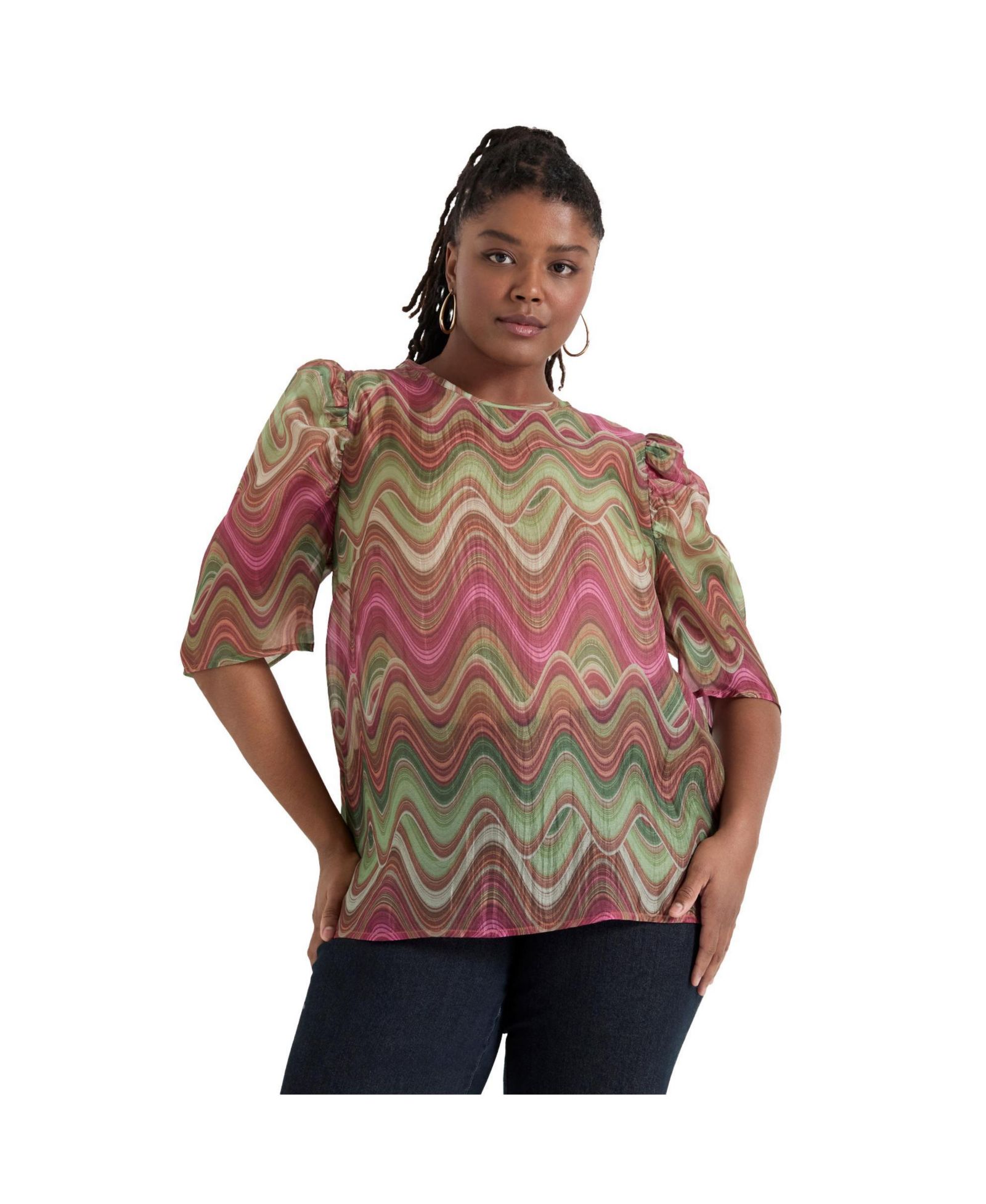 June & Vie Women's June and Vie Mutton-Sleeve Organza Blouse