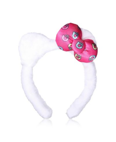 SALLY ROSE Hello Kitty Plush Headband for Official License, Plush White Head Band with Kitty Ears and Pink Bow