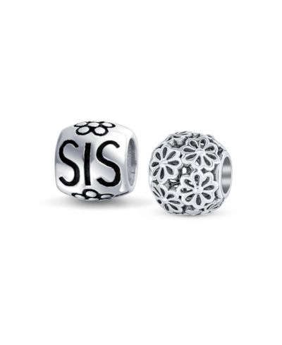 Bling Jewelry Sorority Sister SIS Charm Bead for Bracelet .925 Sterling Silver 2 Set