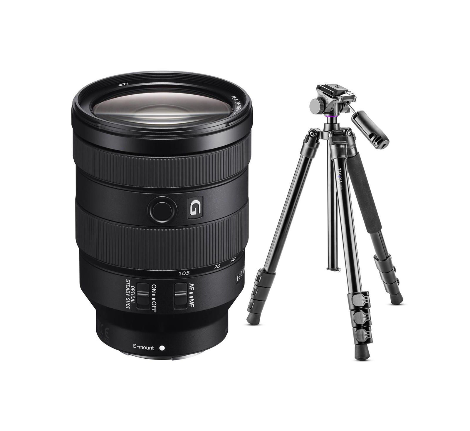 Sony Fe 24-105mm f/4 G Oss Lens with Fluid-Head Tripod, 3-Piece Set for Sony E-Mount