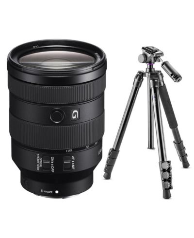 Sony Fe 24-105mm f/4 G Oss Lens with Fluid-Head Tripod, 3-Piece Set for Sony E-Mount