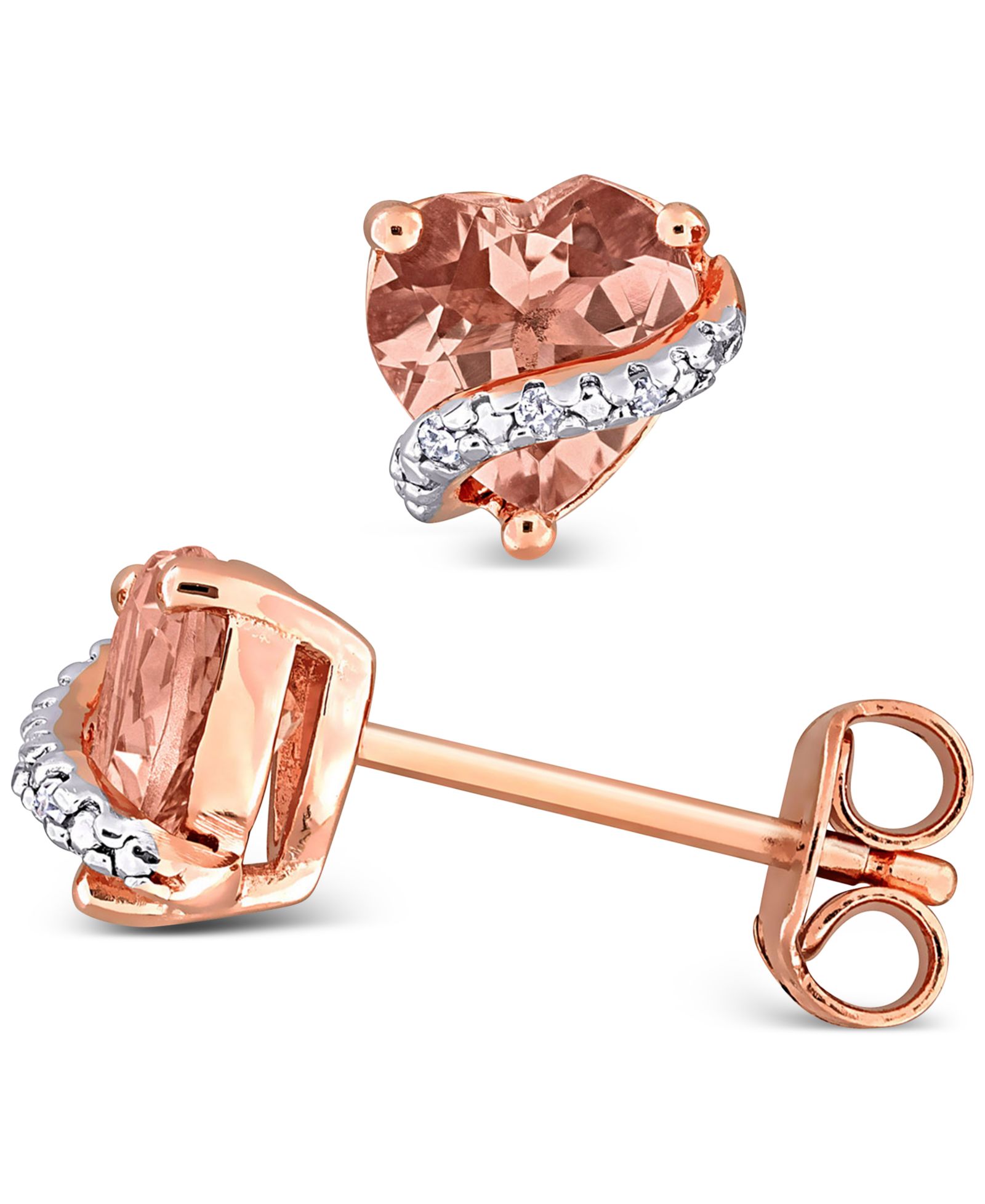 Серьги-гвоздики с сердцевидным акцентом из морганита (1-1/3 ct. t.w.) и бриллиантов в серебре с напылением Rose-Plated
