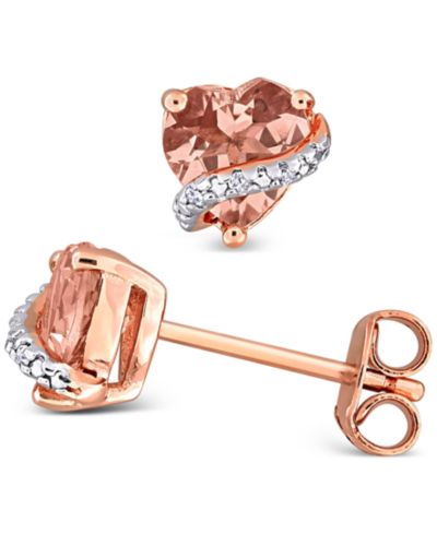 Серьги-гвоздики с сердцевидным акцентом из морганита (1-1/3 ct. t.w.) и бриллиантов в серебре с напылением Rose-Plated