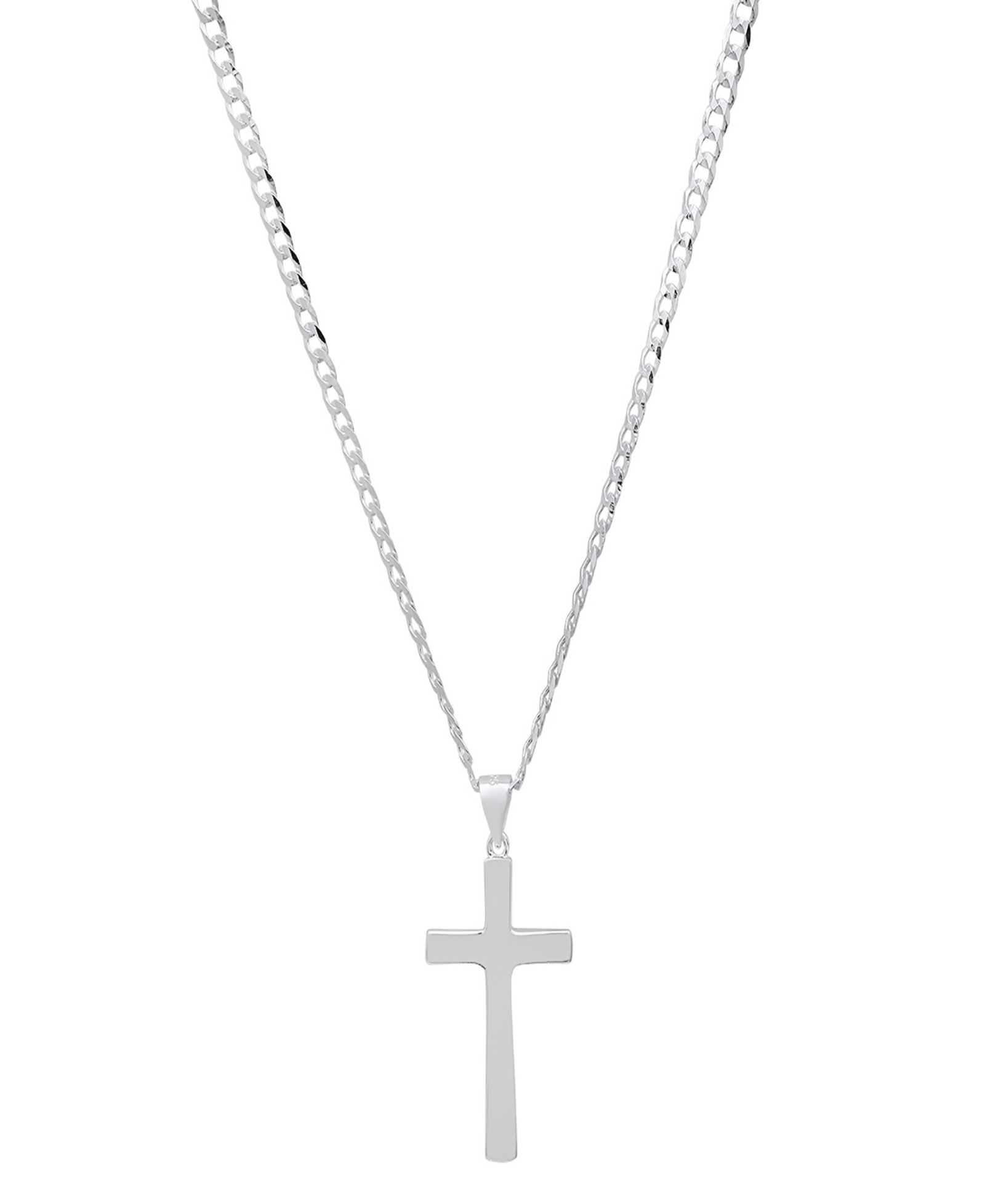 Унисекс ожерелье Steeltime Sterling Silver Cuban Superflat Chain и кулон с крестом