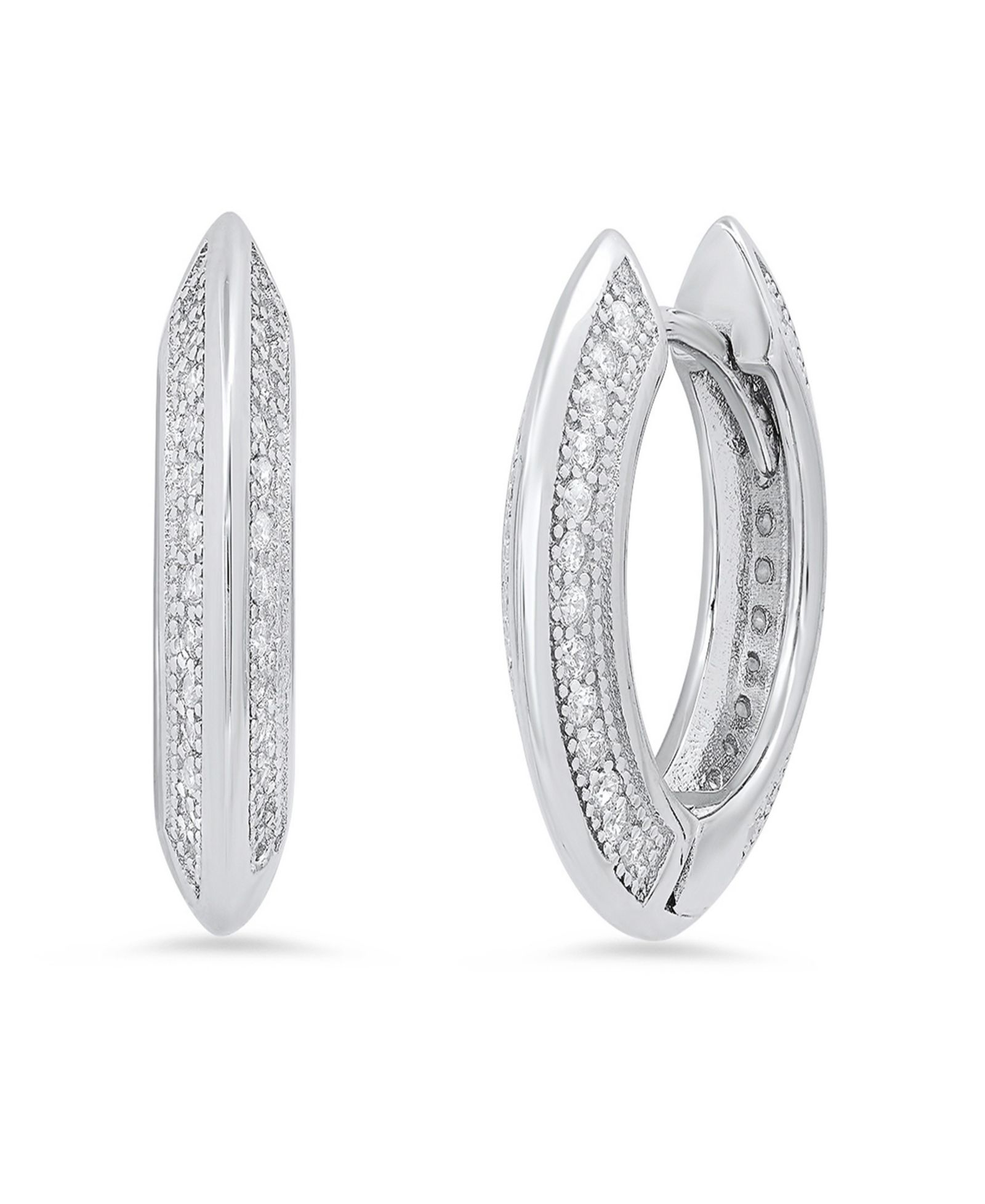 Серьги-кольца Steeltime Women's Sterling Silver and Simulated Diamonds Flat Huggie