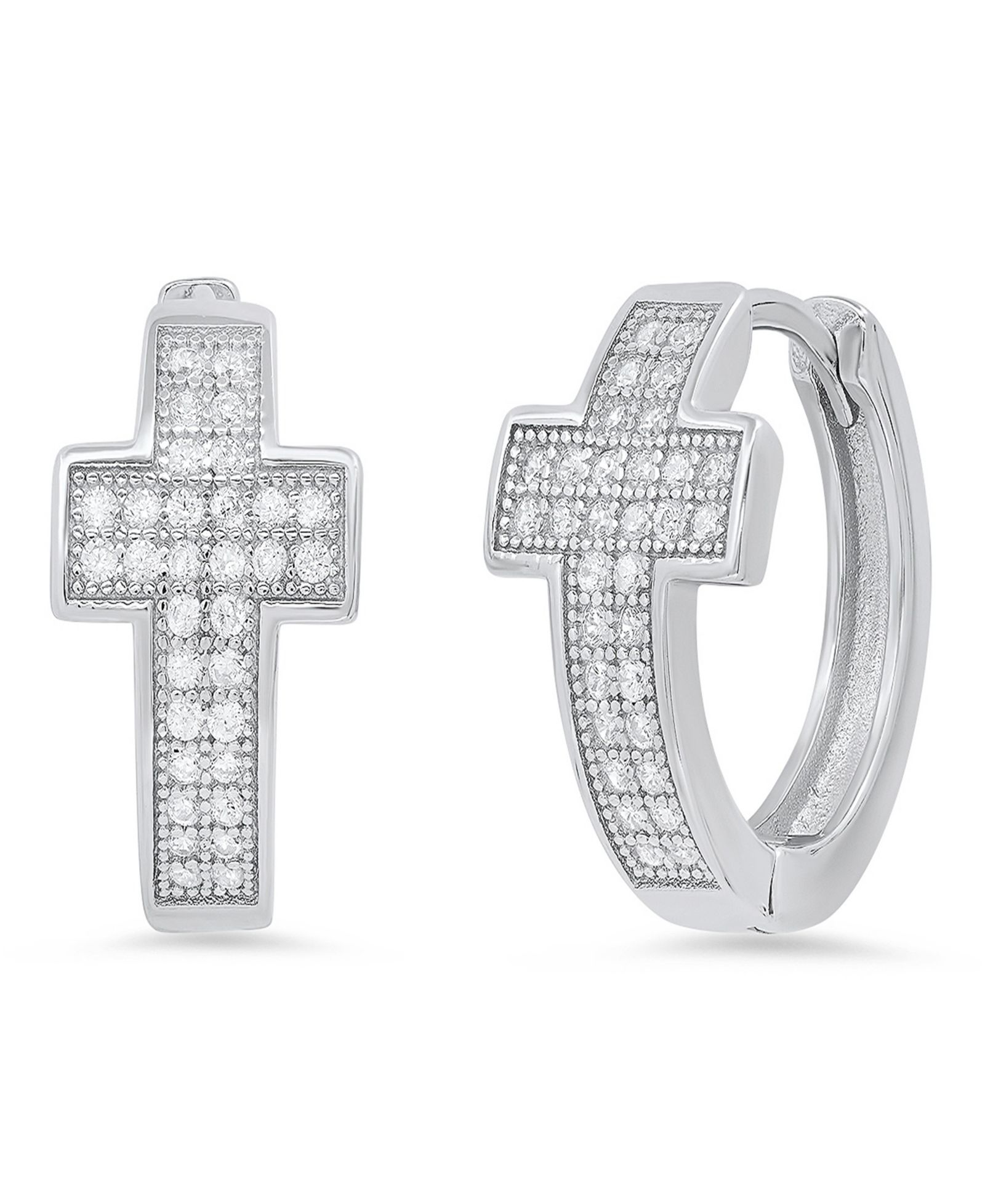 Женские серьги-кольца STEELTIME Sterling Silver and Simulated Diamonds Cross Huggie