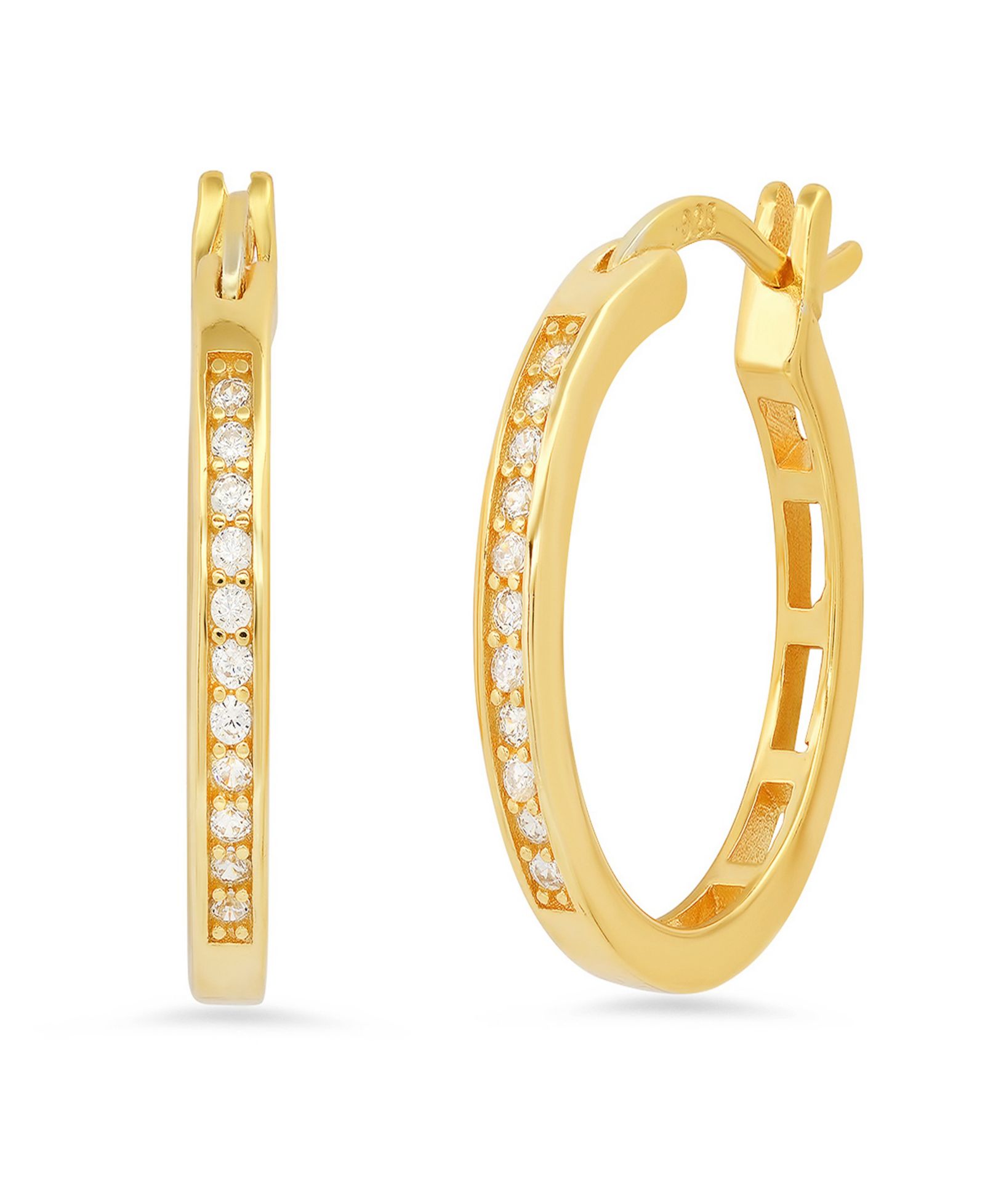 Серьги Steeltime Women's Plated Sterling Silver and Simulated Diamonds Hoops Huggie