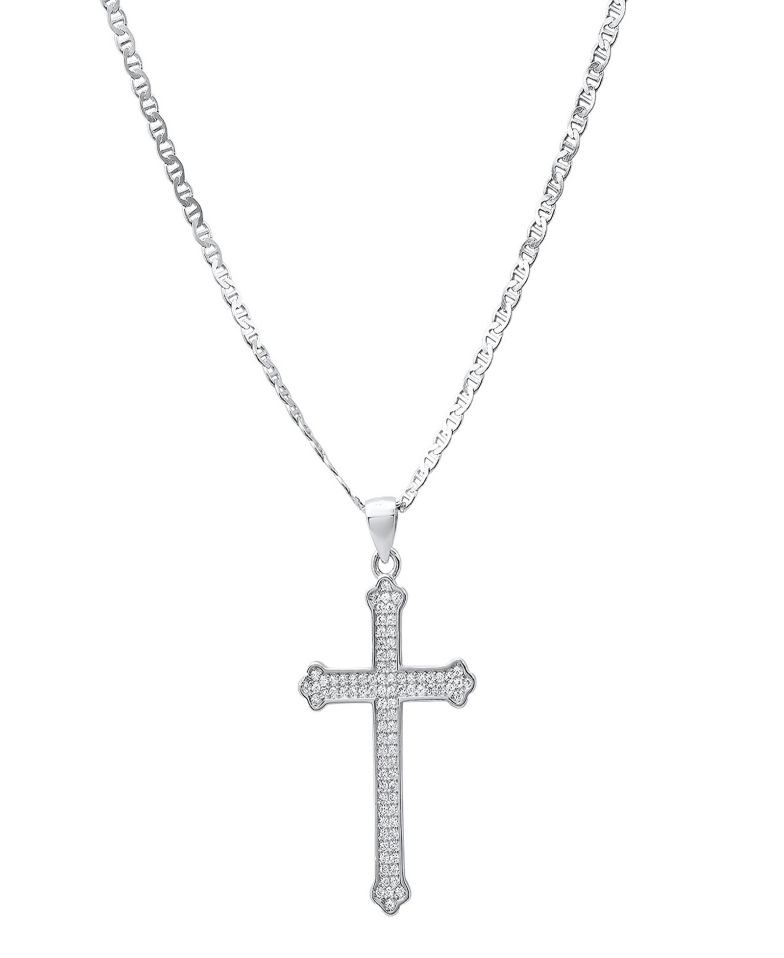 Мужской кулон-крест Steeltime Sterling Silver и Simulated Diamonds