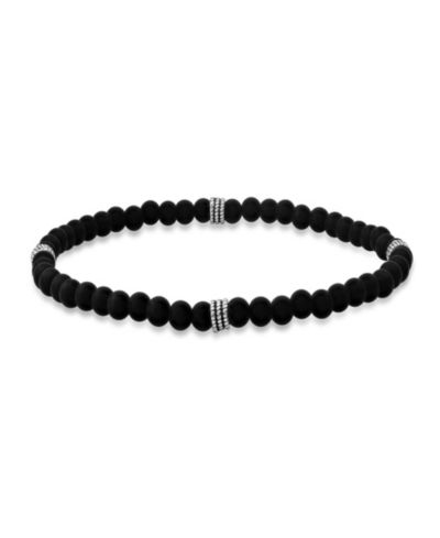Мужской браслет Steeltime Sterling Silver and Black Lava Beaded Stretch