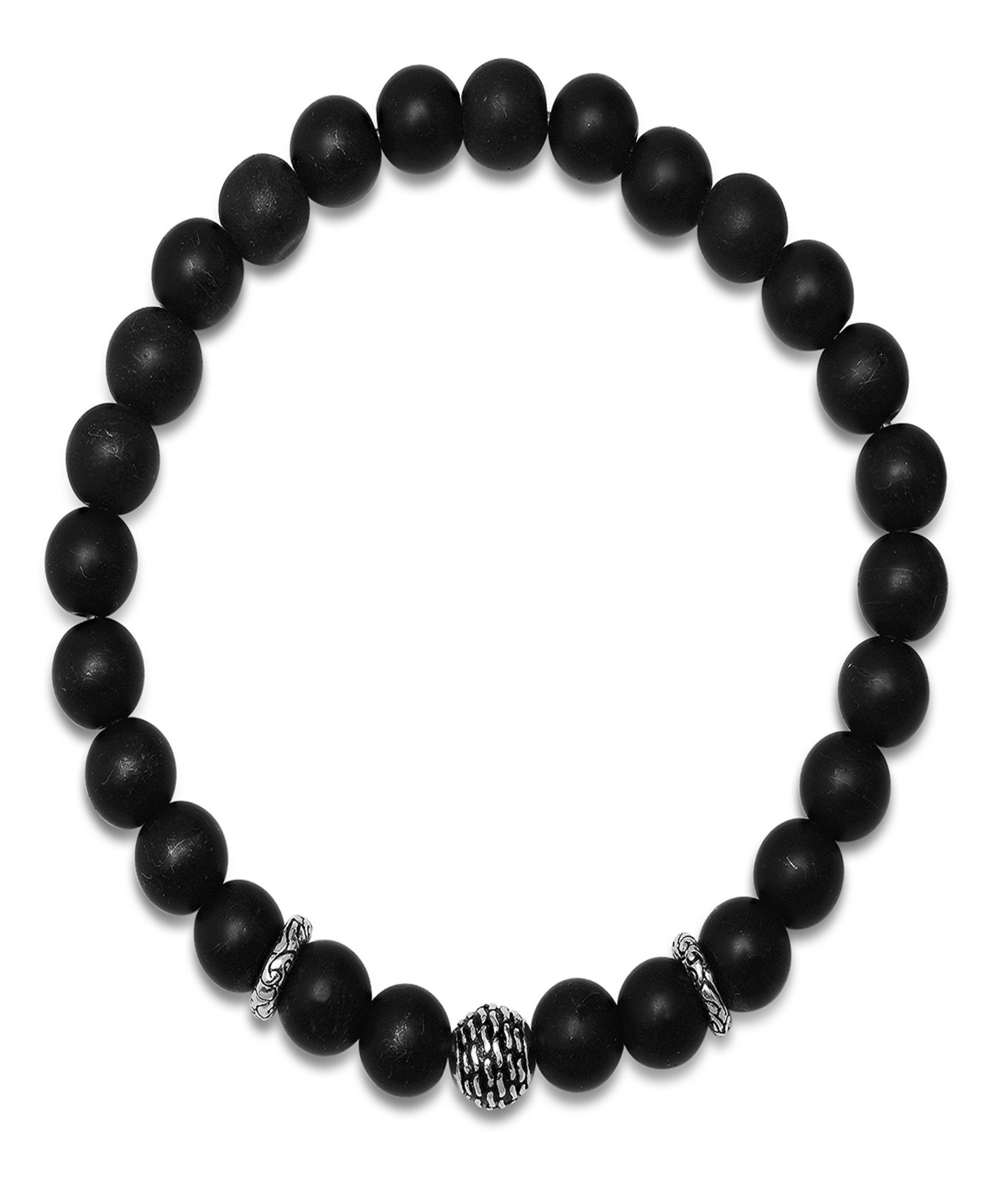 Мужской браслет Steeltime Sterling Silver и Black Lava Beaded Stretch