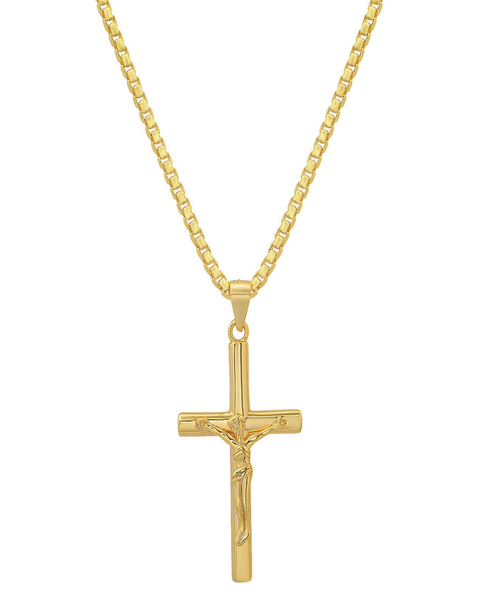 Steeltime Men's 14K Gold Plated Crucifix Pendant Necklace