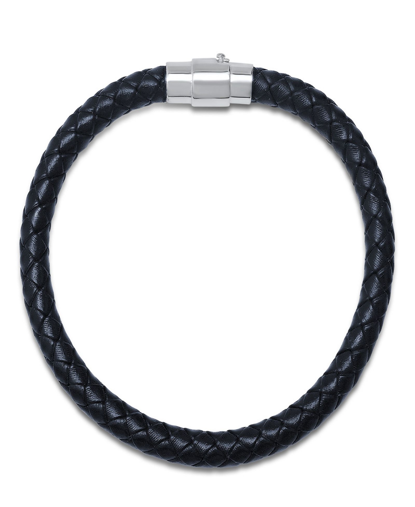 Мужской браслет Steeltime Men’s Braided Leather and Sterling Silver Magnetic Clasp