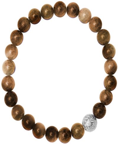Steeltime Men’s Tiger Eye Beads and Sterling Silver Bead Stretch Bracelet
