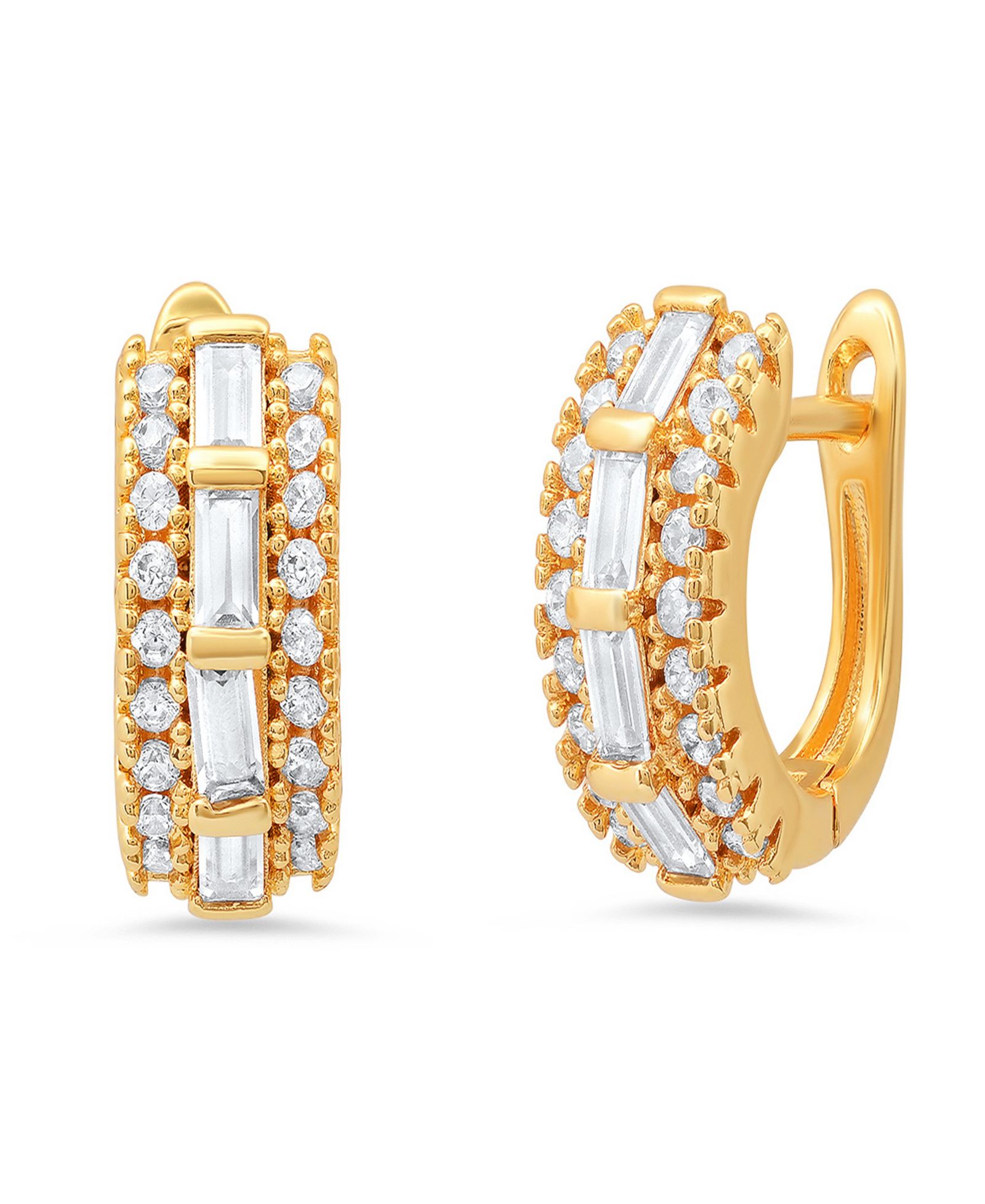 Серьги Steeltime Women's 18K Gold Plated Brass Simulated Diamonds Huggie