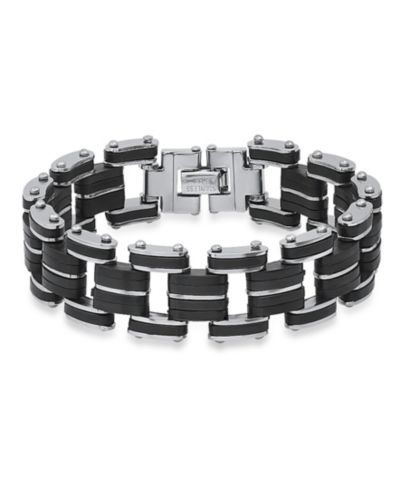 Steeltime Men’s Stainless Steel and Black Rubber Bicycle Chain Bracelet