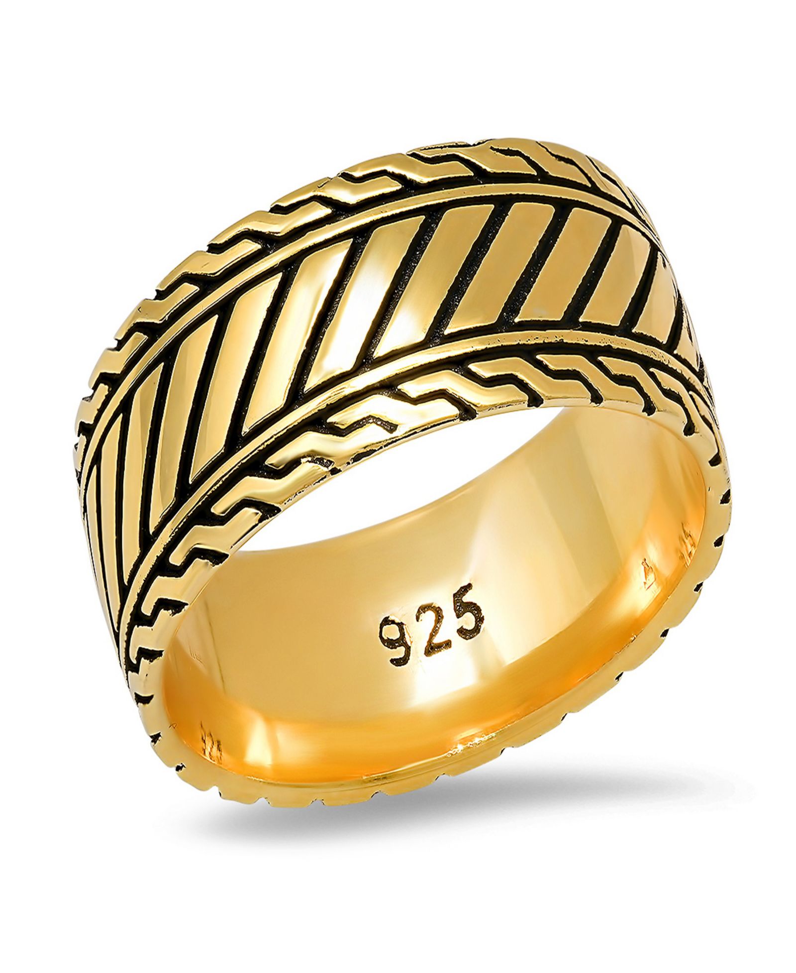 Steeltime Мужское кольцо 14K Gold Plated и Sterling Silver Black IP Band