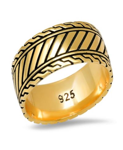 Steeltime Мужское кольцо 14K Gold Plated и Sterling Silver Black IP Band