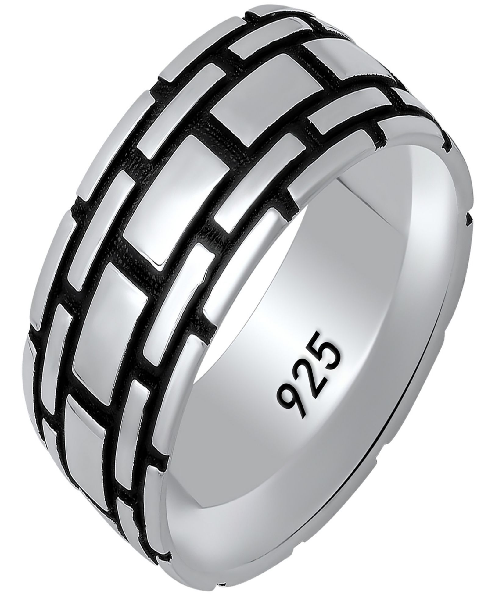 Steeltime Men's Sterling Silver and Black IP Brick Band Ring