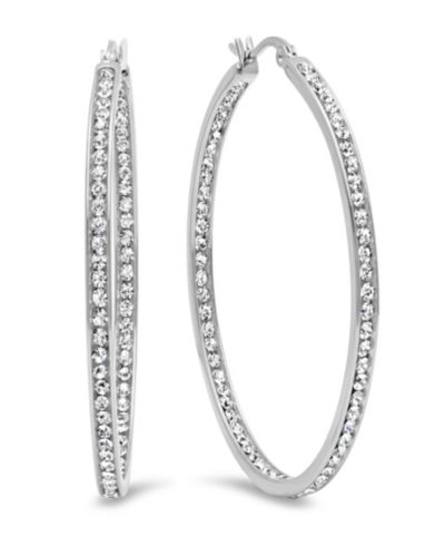 Steeltime Women's Stainless Steel In and Out Simulated Diamond Hoop Earrings