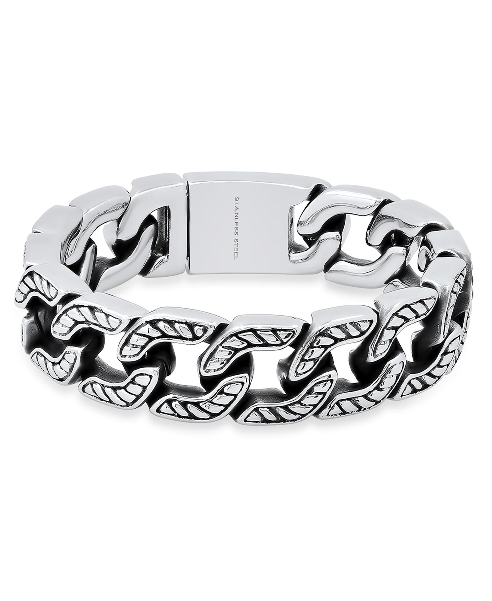 Steeltime Men’s Heavy Oxidized Stainless Steel Accented Cuban Link Chain Bracelet