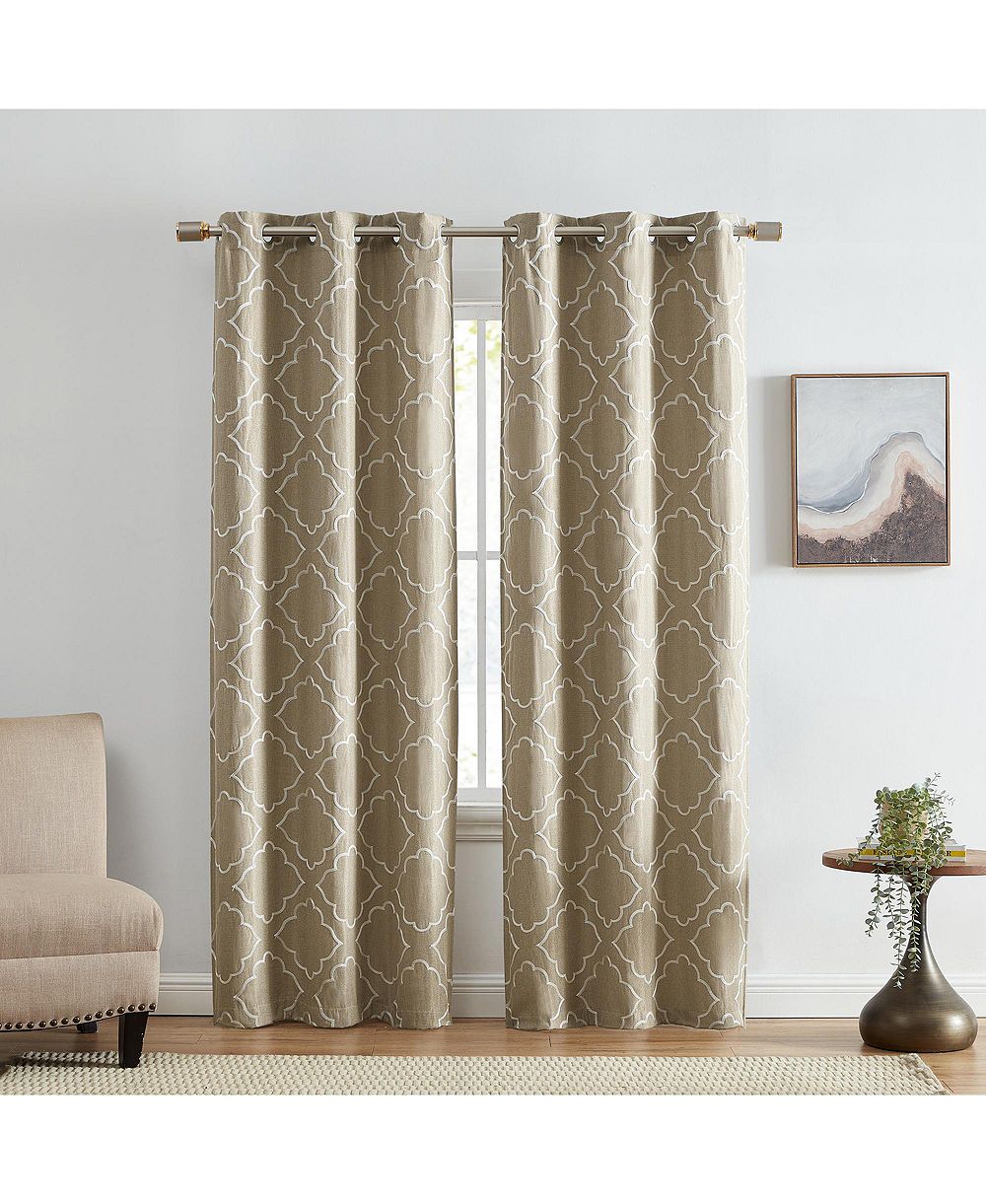 Elrene Home Fashions Valian Lattice Embroidered Blackout Window Curtain Panel, Set of 2