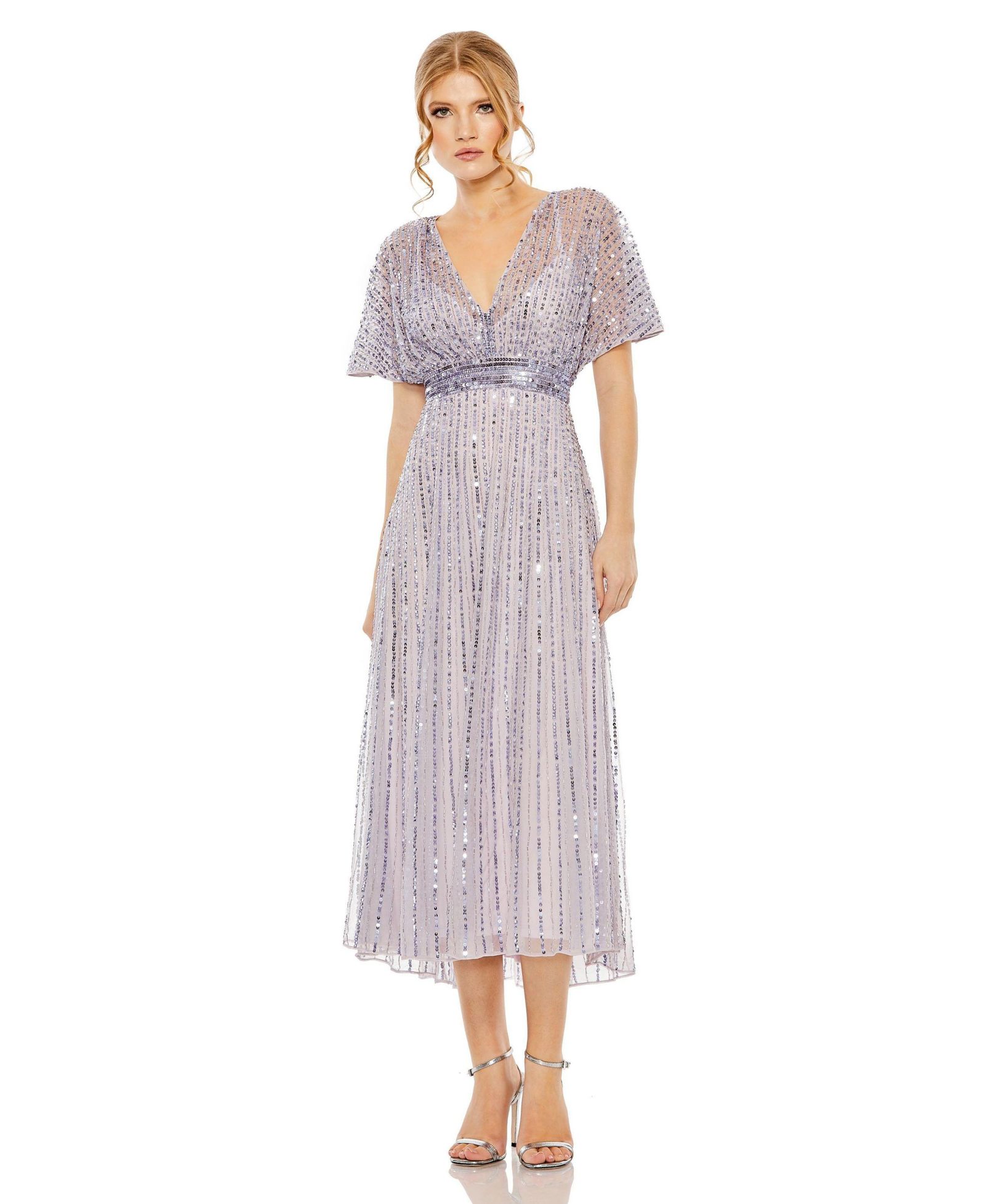 Платье Mac Duggal Women's A Line Embellished Short Sleeve
