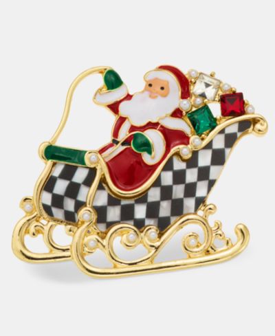 Holiday Lane Crystal & Imitation Pearl Santa Sleigh Pin, Macy's Exclusive