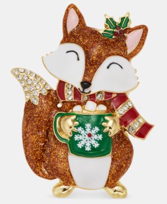 Holiday Lane Crystal & Glitter Fox Pin, Macy's Exclusive