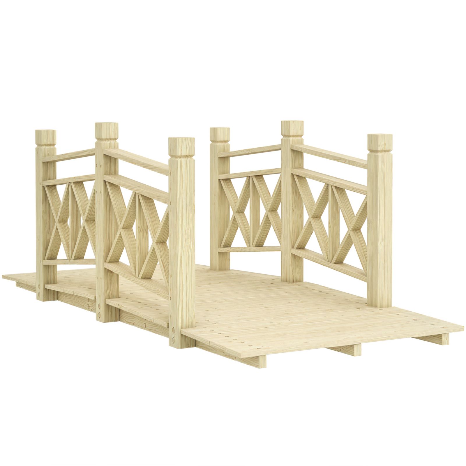 Outsunny 5 ft. Wood Garden Bridge with Safety Handrails Backyard Bridge,